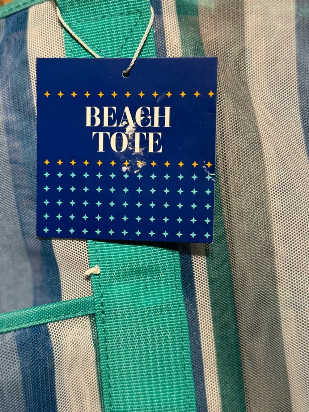 Striped Beach Tote with Teal Handles
